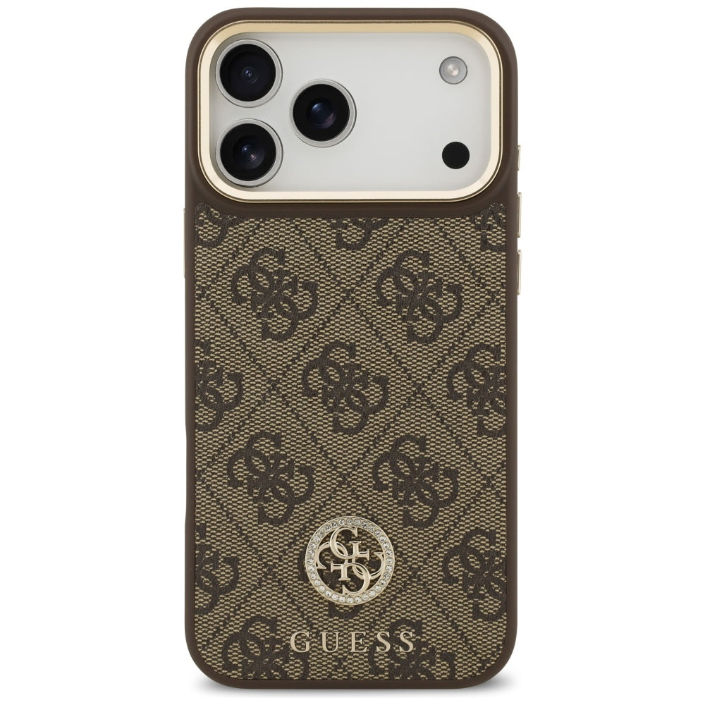 Pouzdro MagSafe pro Apple iPhone 17 Pro Max, Guess, 4G Strass Logo with Big Strap, hnědá