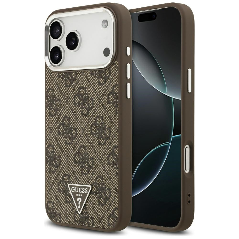 Pouzdro MagSafe pro Apple iPhone 17 Pro Max, Guess, 4G Triangle Logo, Hnědá