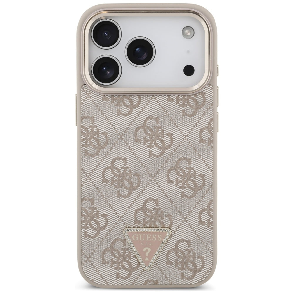 MagSafe Case for Apple iPhone 17 Pro Max, Guess, 4G Triangle Logo, Golden Pink