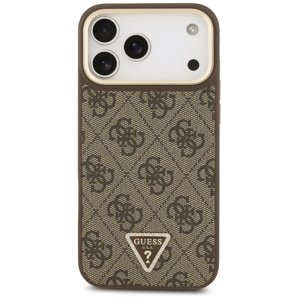 Pouzdro MagSafe pro Apple iPhone 17 Pro Max, Guess, 4G Triangle Logo with Big Strap, hnědá