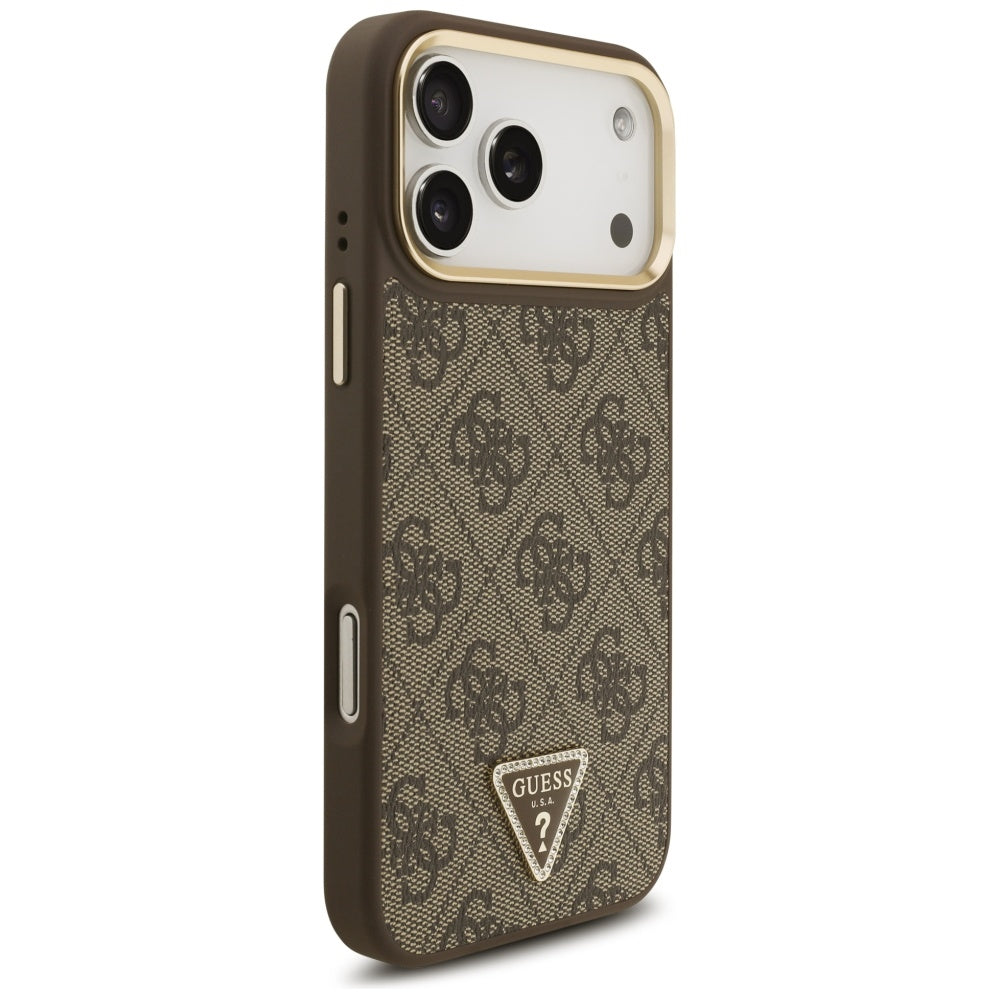 Pouzdro MagSafe pro Apple iPhone 17 Pro Max, Guess, 4G Triangle Logo with Big Strap, hnědá