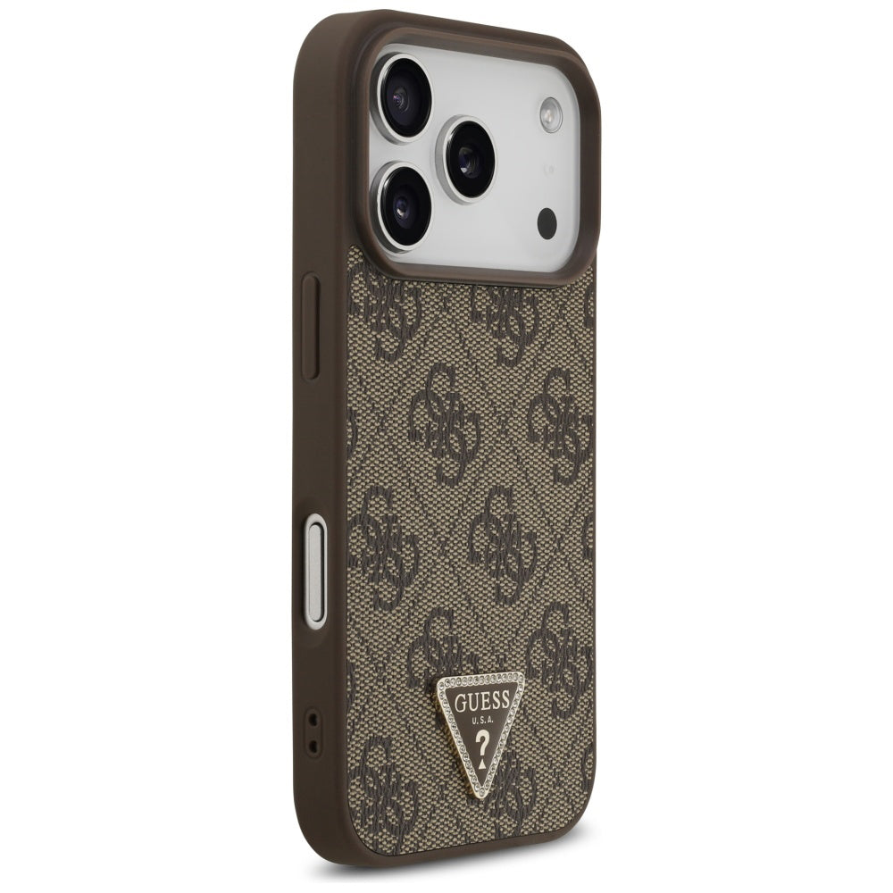 Pouzdro MagSafe pro Apple iPhone 17 Pro Max, Guess, 4G Triangle Strass, Hnědá
