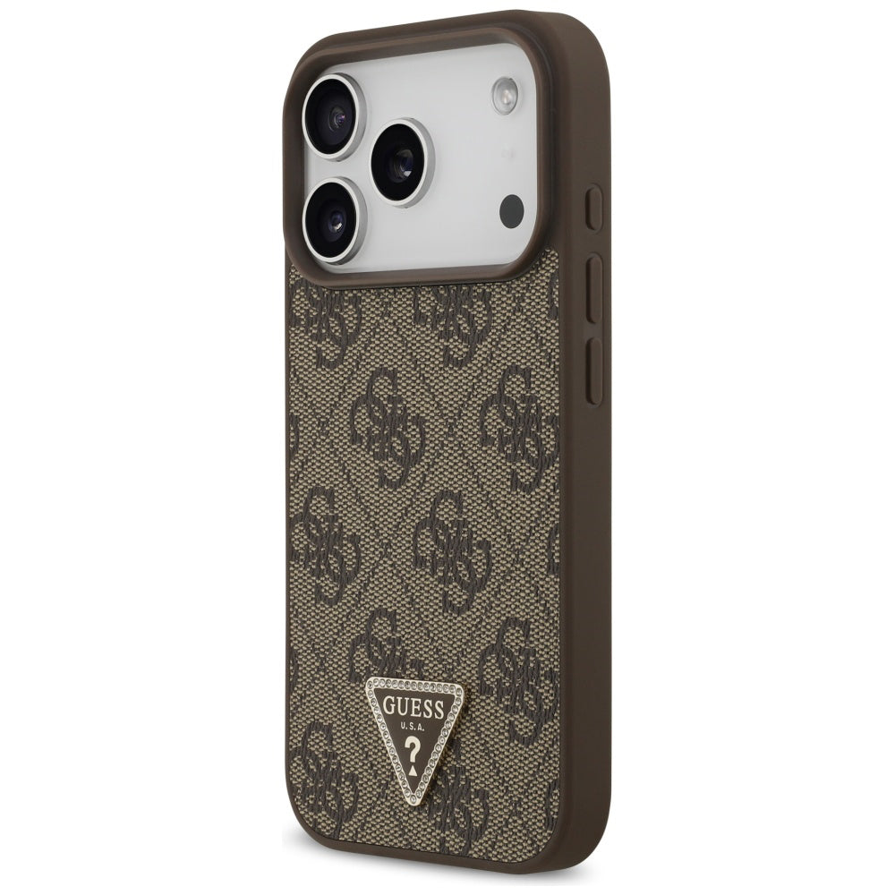 Pouzdro MagSafe pro Apple iPhone 17 Pro Max, Guess, 4G Triangle Strass, Hnědá