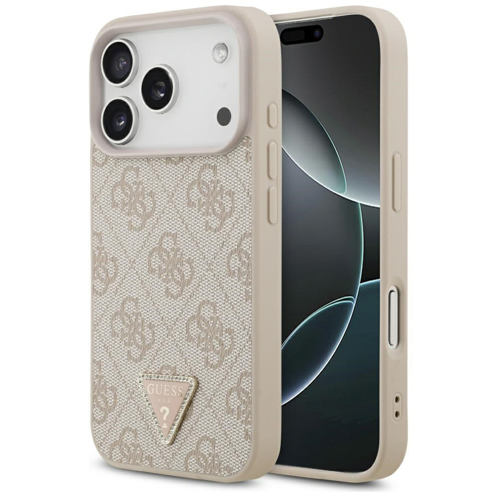 Pouzdro MagSafe pro Apple iPhone 17 Pro Max, Guess, 4G Triangle Strass, Růžové