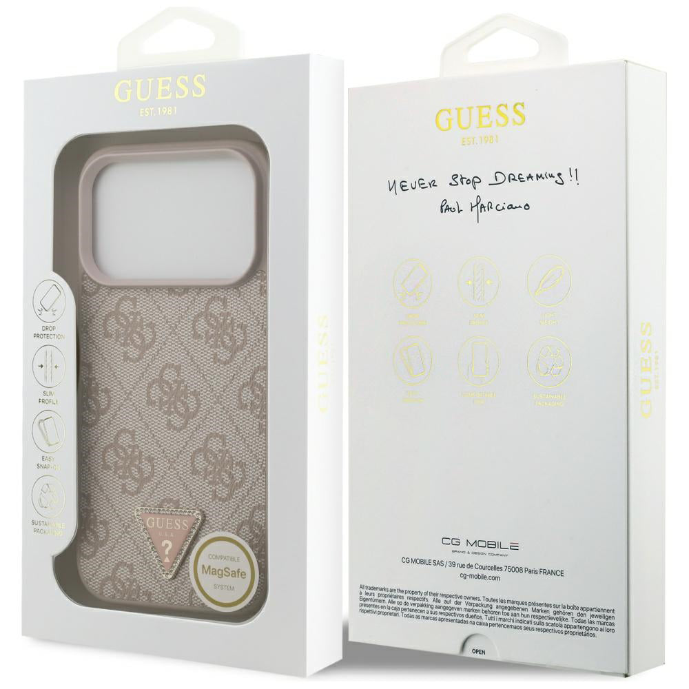 Pouzdro MagSafe pro Apple iPhone 17 Pro Max, Guess, 4G Triangle Strass, Růžové