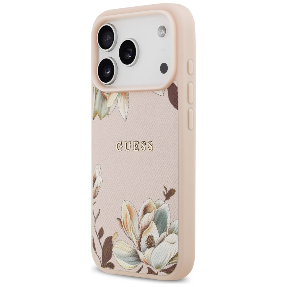 Pouzdro MagSafe pro Apple iPhone 17 Pro Max, Guess, Grained Flowers, Růžová