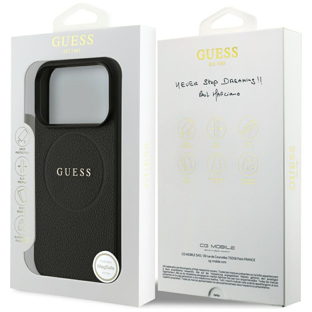 Pouzdro MagSafe pro Apple iPhone 17 Pro Max, Guess, Grained Gold Ring, Černá