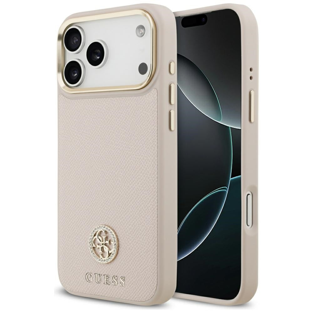 Pouzdro MagSafe pro Apple iPhone 17 Pro Max, Guess, Grained Strass Logo, Růžové
