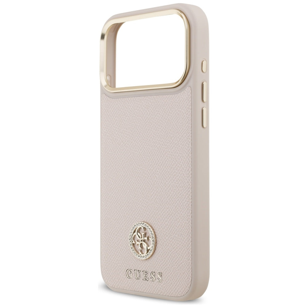 Pouzdro MagSafe pro Apple iPhone 17 Pro Max, Guess, Grained Strass Logo, Růžové
