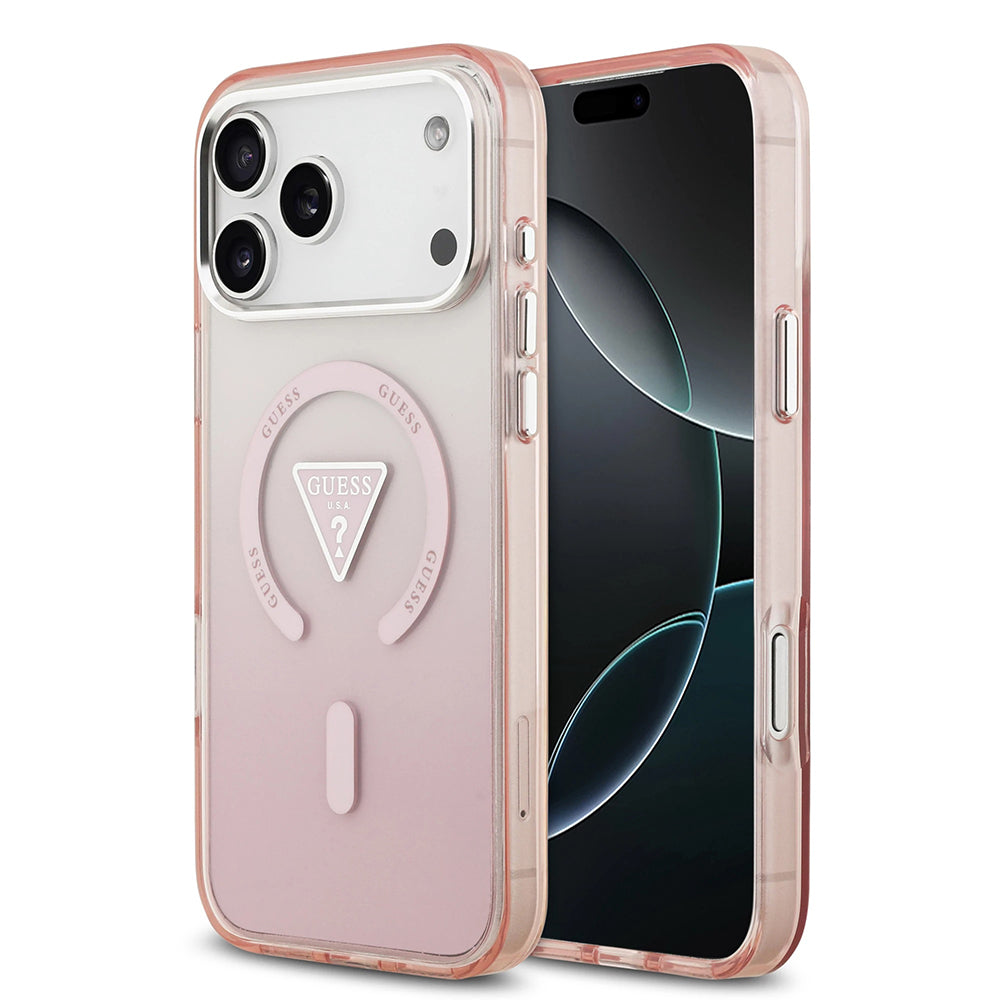 Pouzdro MagSafe pro Apple iPhone 17 Pro Max, Guess, IML Gradient Triangle Logo, Růžová