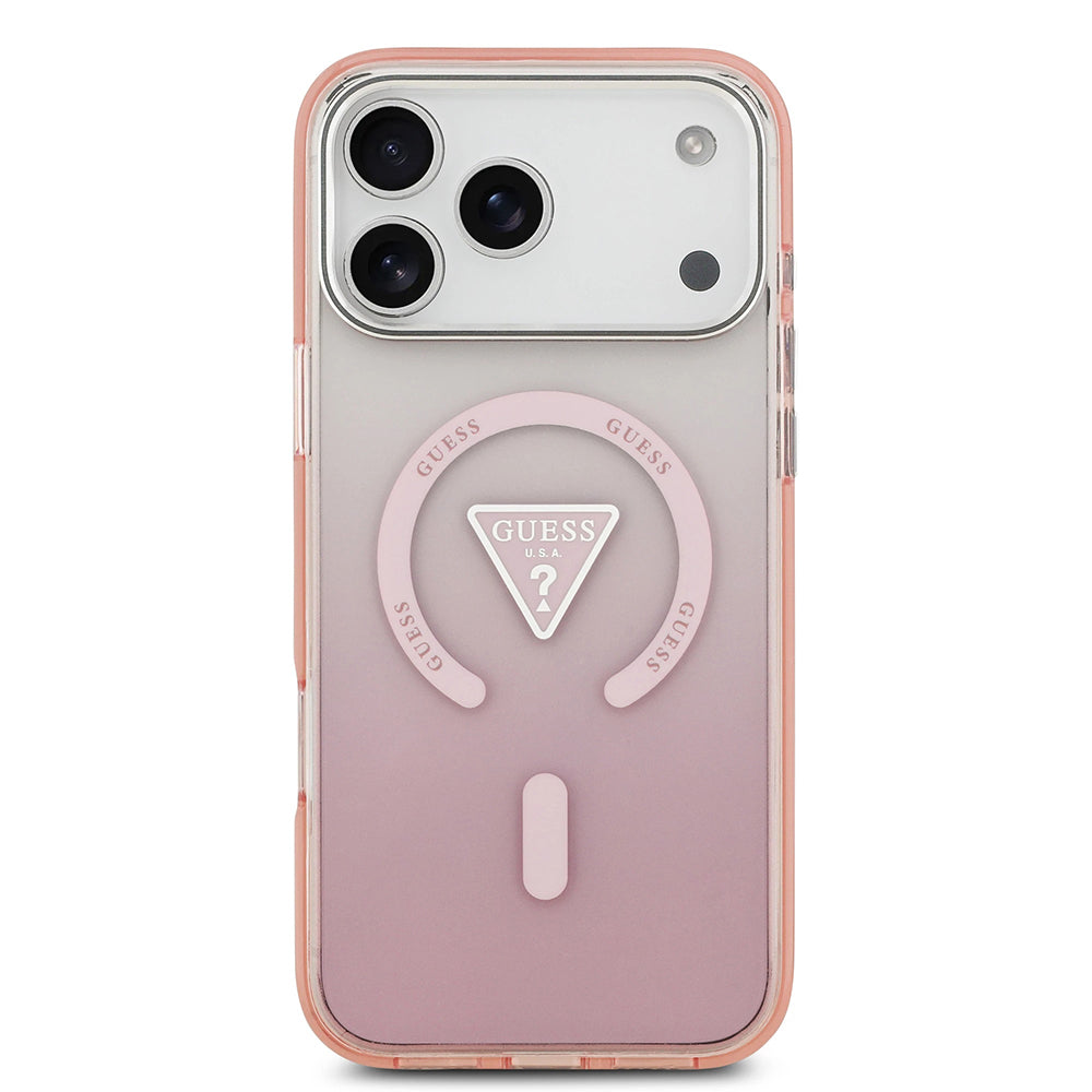 Pouzdro MagSafe pro Apple iPhone 17 Pro Max, Guess, IML Gradient Triangle Logo, Růžová