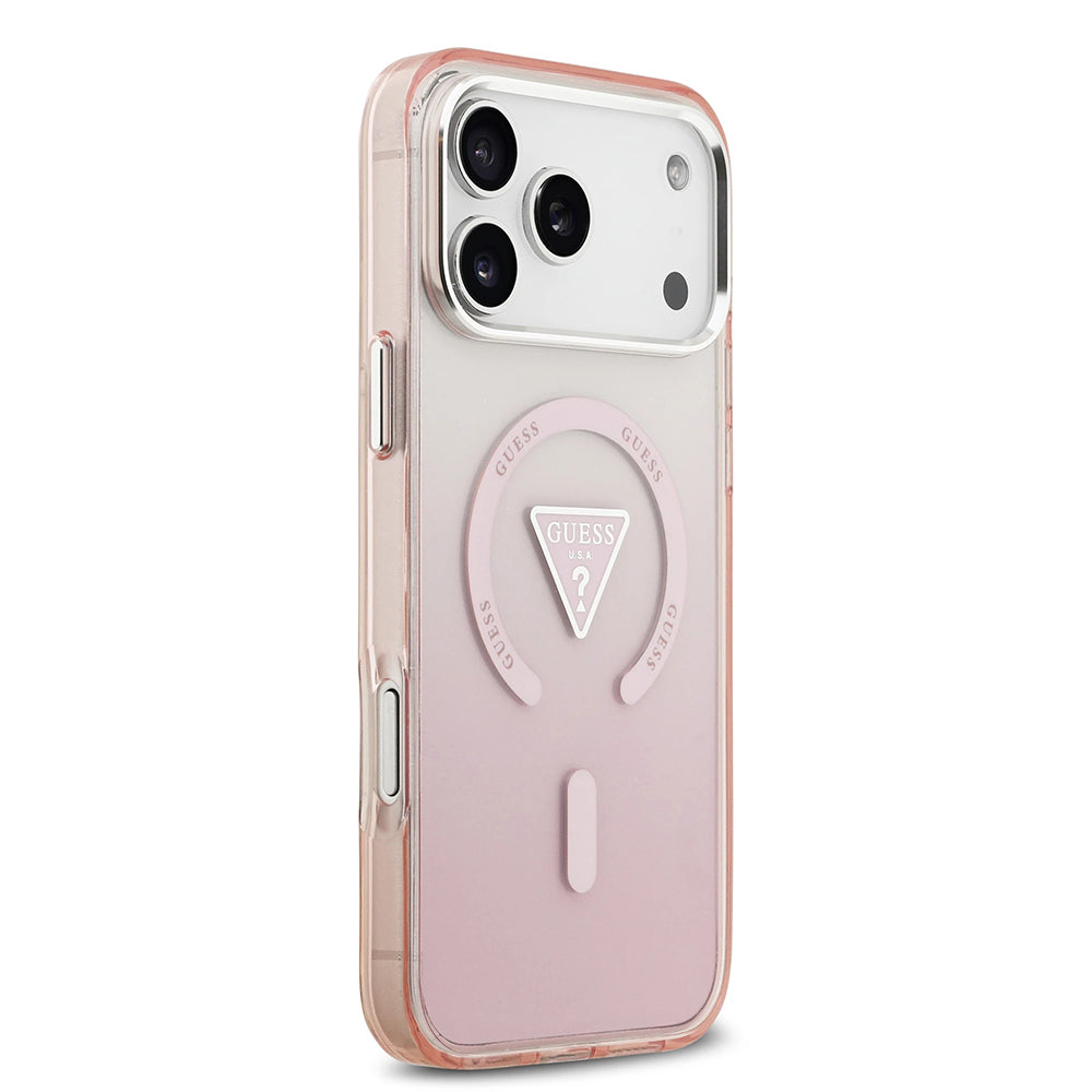 Pouzdro MagSafe pro Apple iPhone 17 Pro Max, Guess, IML Gradient Triangle Logo, Růžová