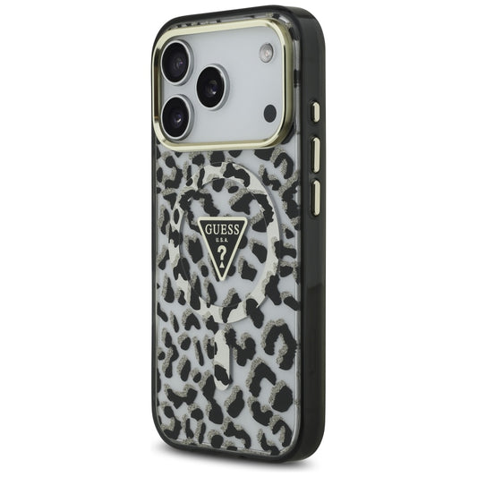 MagSafe Case for Apple iPhone 17 Pro Max, Guess, Leopard Glitter, Black