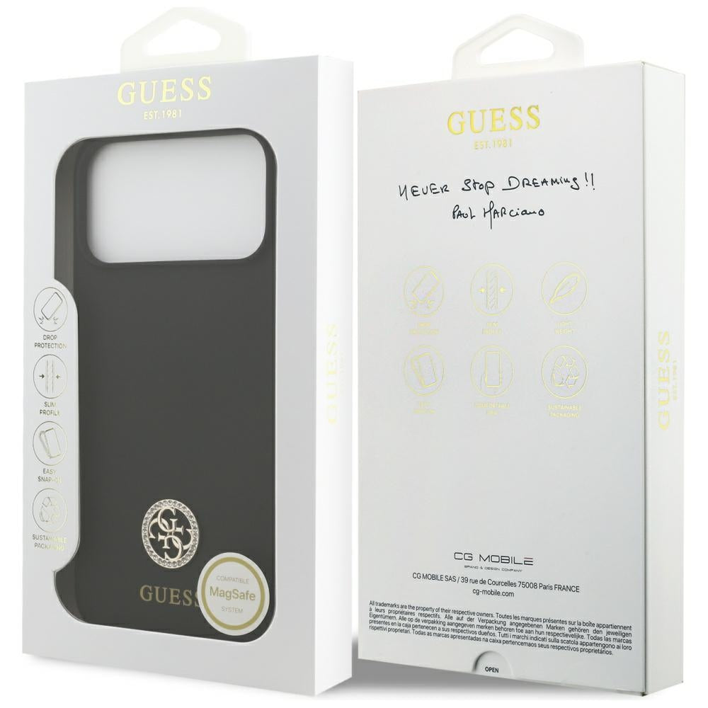 Pouzdro MagSafe pro Apple iPhone 17 Pro Max, Guess, Logo Strass 4G, Černá