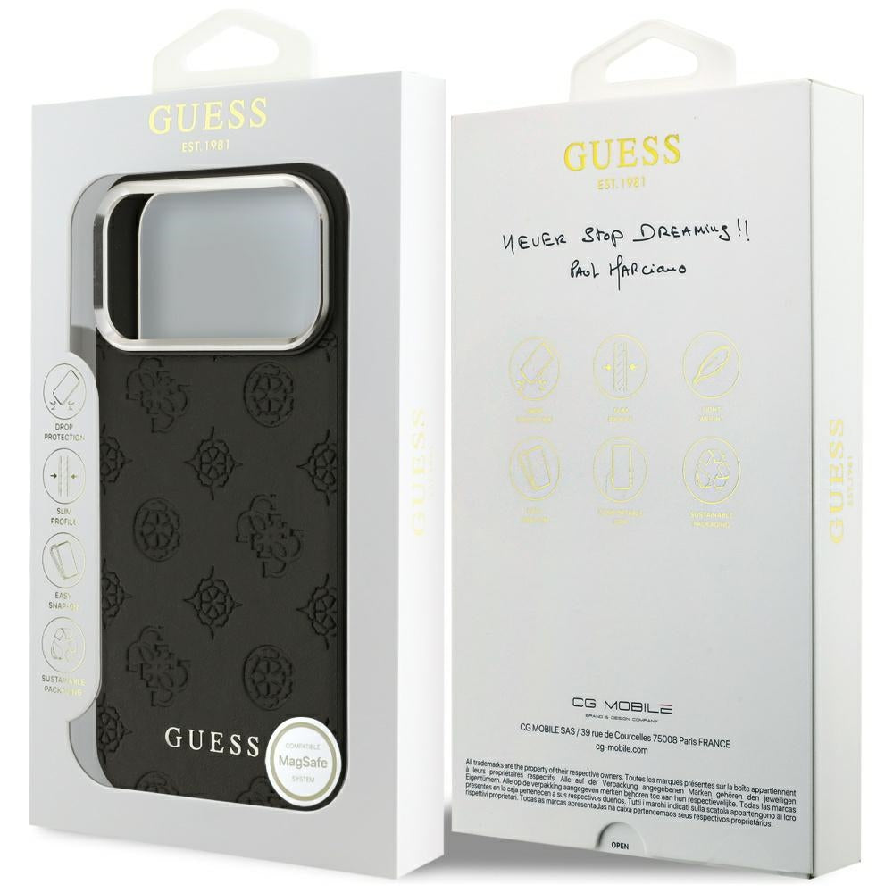 Pouzdro MagSafe pro Apple iPhone 17 Pro Max, Guess, Peony Hot Stamp Script, Černá