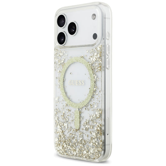 Pouzdro MagSafe pro Apple iPhone 17 Pro Max, Guess, Resin Bottom Glitter, Zlaté