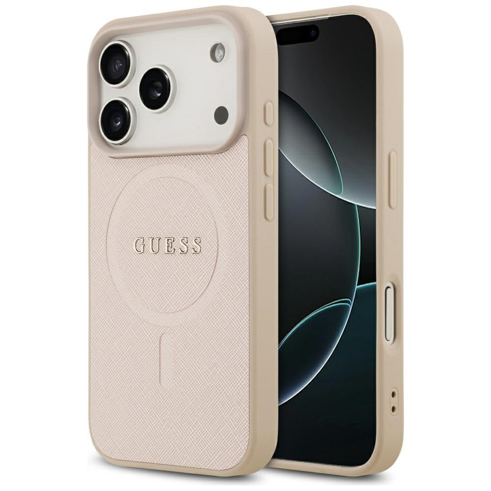 Pouzdro MagSafe pro Apple iPhone 17 Pro Max, Guess, Saffiano Classic Logo, Růžové