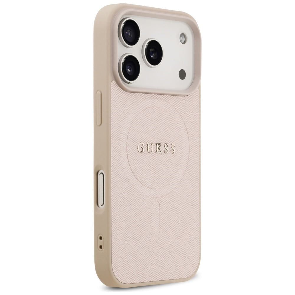 Pouzdro MagSafe pro Apple iPhone 17 Pro Max, Guess, Saffiano Classic Logo, Růžové