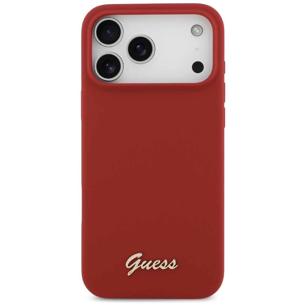 Pouzdro MagSafe pro Apple iPhone 17 Pro Max, Guess, Script Metal Logo, Růžová