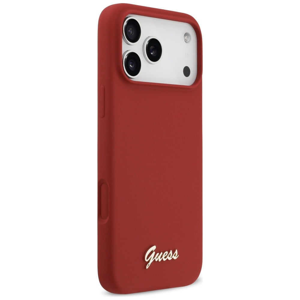 Pouzdro MagSafe pro Apple iPhone 17 Pro Max, Guess, Script Metal Logo, Růžová