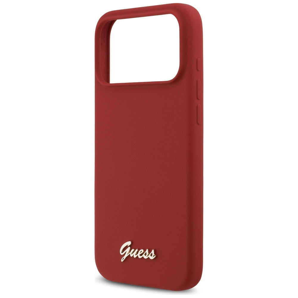 Pouzdro MagSafe pro Apple iPhone 17 Pro Max, Guess, Script Metal Logo, Růžová