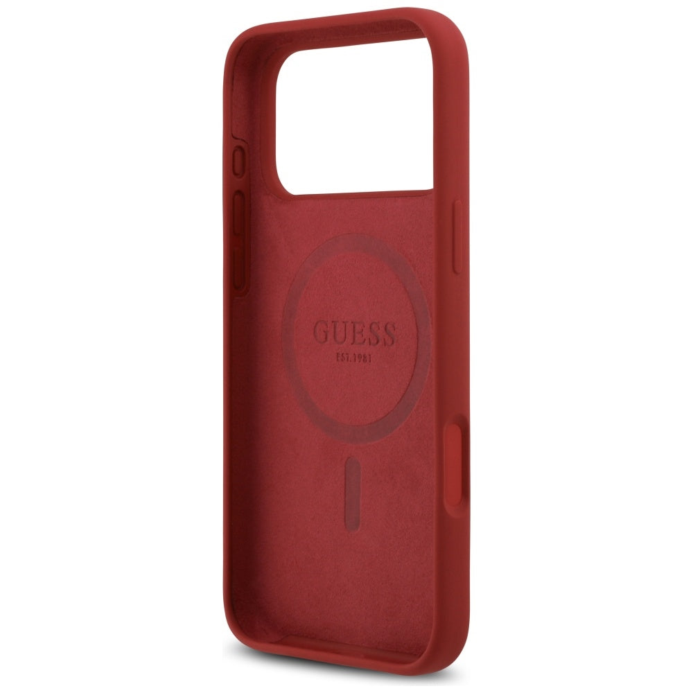 Pouzdro MagSafe pro Apple iPhone 17 Pro Max, Guess, Script Metal Logo, Růžová