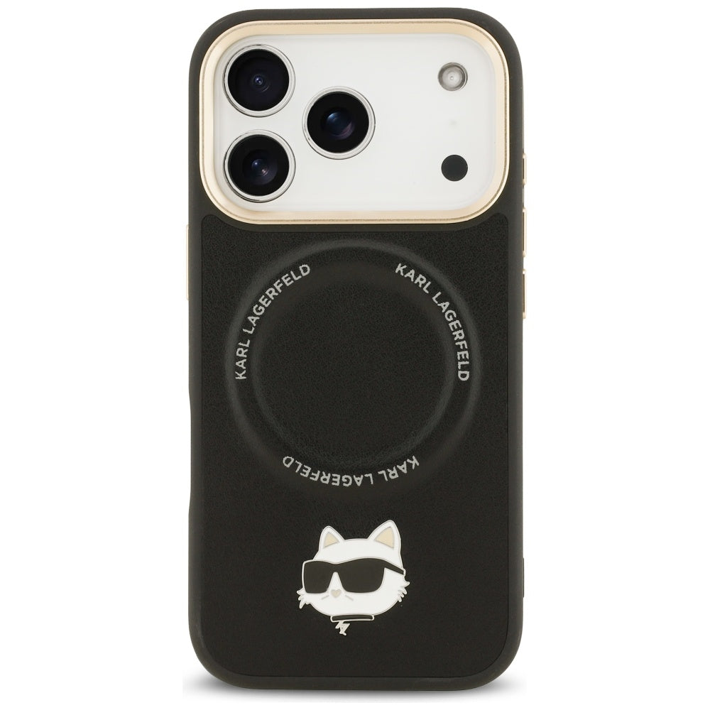 Pouzdro MagSafe pro Apple iPhone 17 Pro Max, Karl Lagerfeld, Big Strap Choupette Metal Logo, Černá