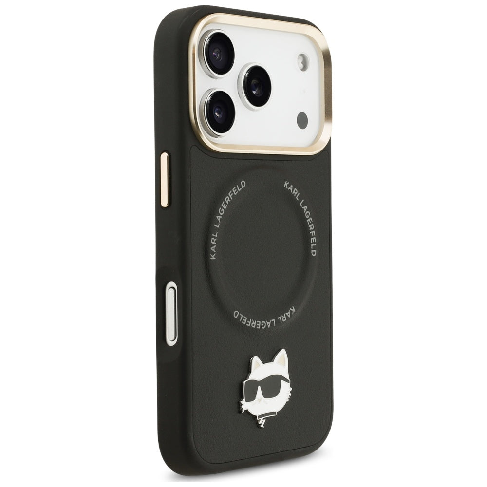 Pouzdro MagSafe pro Apple iPhone 17 Pro Max, Karl Lagerfeld, Big Strap Choupette Metal Logo, Černá