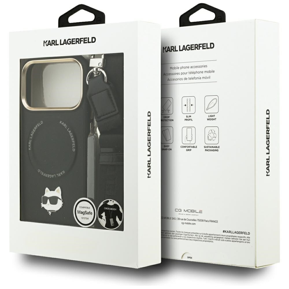 Pouzdro MagSafe pro Apple iPhone 17 Pro Max, Karl Lagerfeld, Big Strap Choupette Metal Logo, Černá