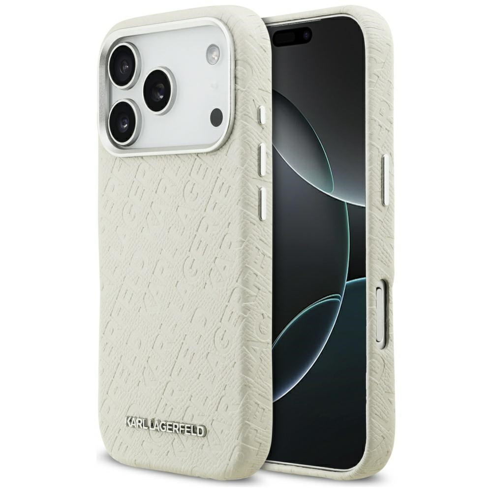Pouzdro MagSafe pro Apple iPhone 17 Pro Max, Karl Lagerfeld, FW Stamped Karl, Béžová