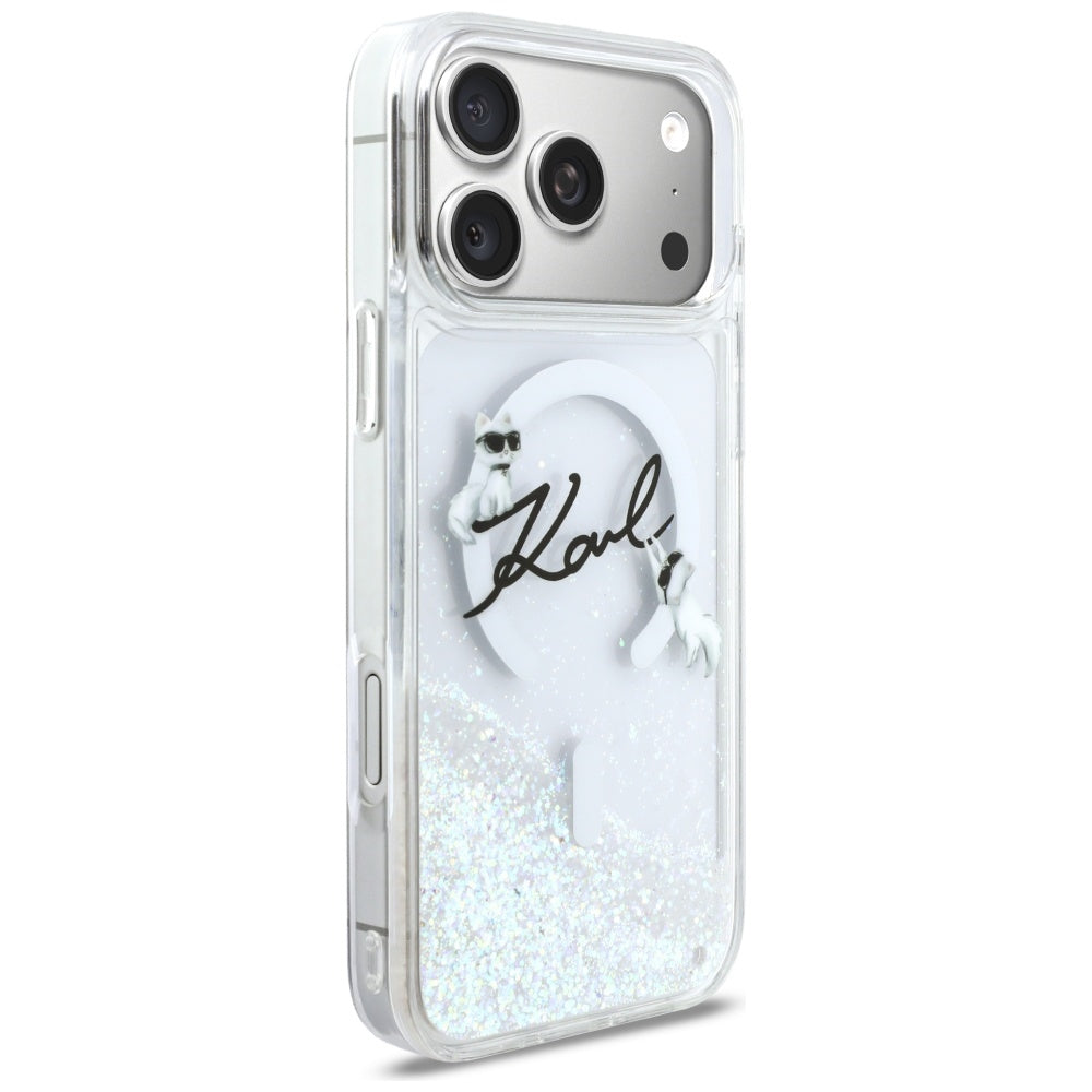 Pouzdro MagSafe pro Apple iPhone 17 Pro Max, Karl Lagerfeld, Glitter Karl Script Logo, Průhledné
