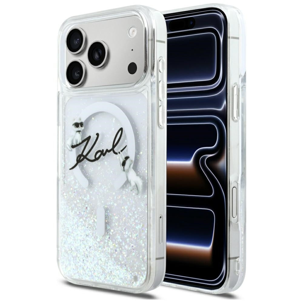 Pouzdro MagSafe pro Apple iPhone 17 Pro Max, Karl Lagerfeld, Glitter Karl Script Logo, Průhledné