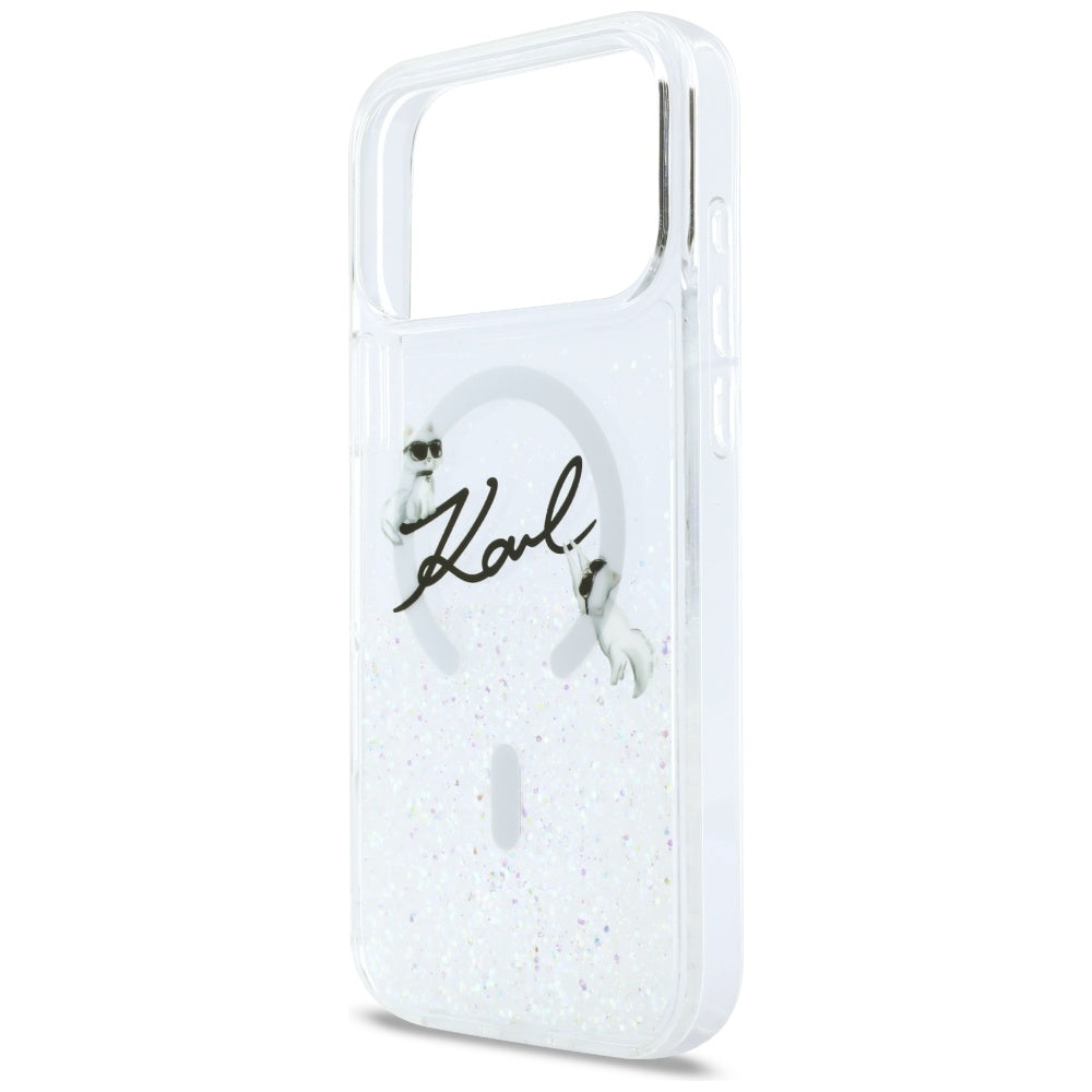 Pouzdro MagSafe pro Apple iPhone 17 Pro Max, Karl Lagerfeld, Glitter Karl Script Logo, Průhledné
