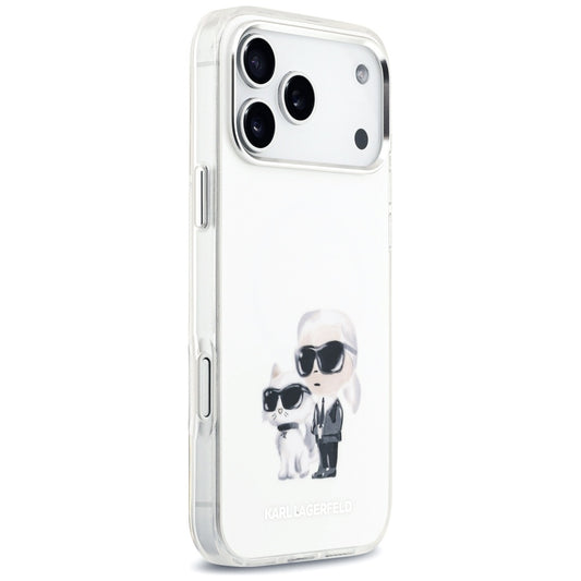 Pouzdro MagSafe pro Apple iPhone 17 Pro Max, Karl Lagerfeld, IML Aquarelle Logo Karl & Choupette, Bílá