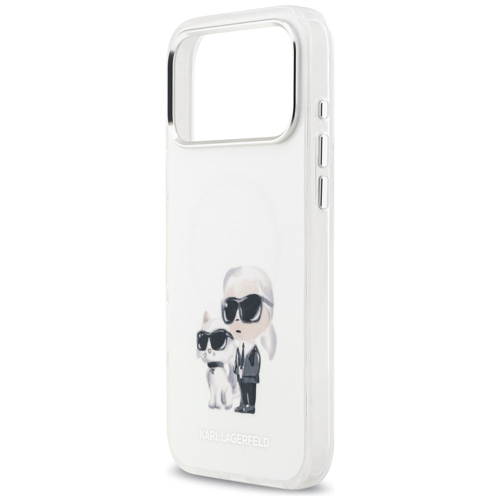 Pouzdro MagSafe pro Apple iPhone 17 Pro Max, Karl Lagerfeld, IML Aquarelle Logo Karl & Choupette, Bílá