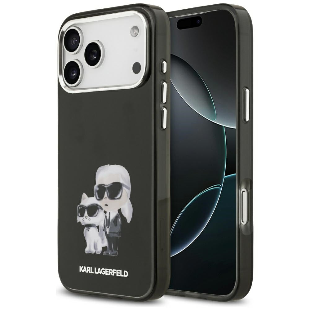 Pouzdro MagSafe pro Apple iPhone 17 Pro Max, Karl Lagerfeld, IML Aquarelle Logo Karl & Choupette, Černá.