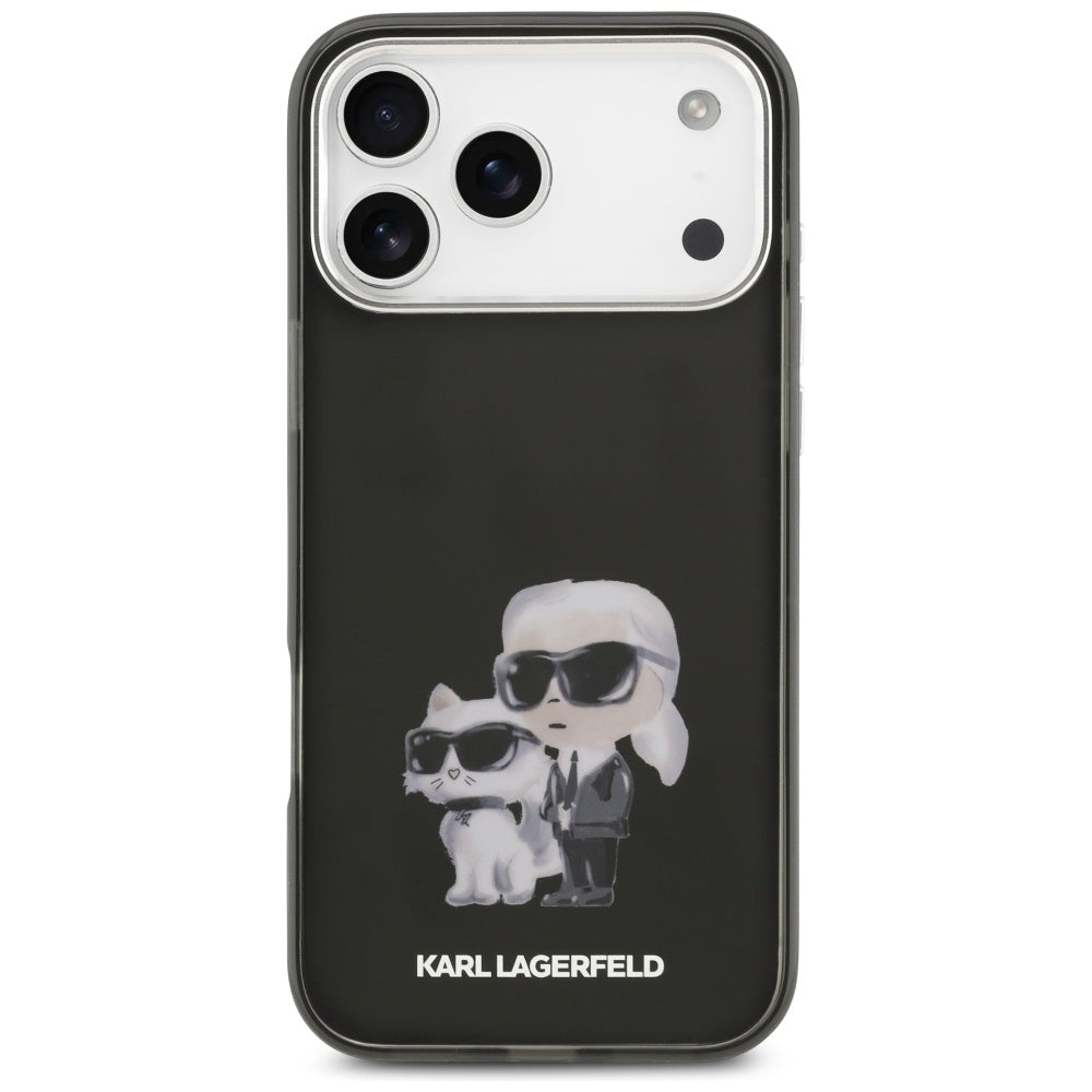 Pouzdro MagSafe pro Apple iPhone 17 Pro Max, Karl Lagerfeld, IML Aquarelle Logo Karl & Choupette, Černá.