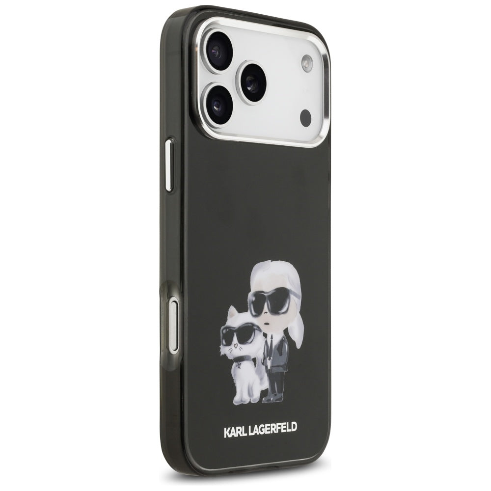 Pouzdro MagSafe pro Apple iPhone 17 Pro Max, Karl Lagerfeld, IML Aquarelle Logo Karl & Choupette, Černá.