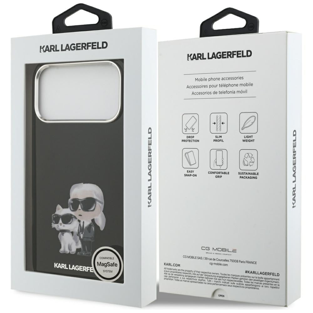 Pouzdro MagSafe pro Apple iPhone 17 Pro Max, Karl Lagerfeld, IML Aquarelle Logo Karl & Choupette, Černá.