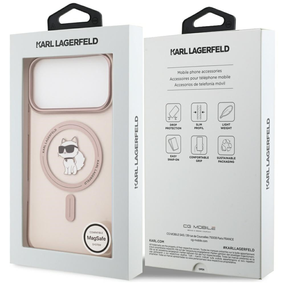 Pouzdro MagSafe pro Apple iPhone 17 Pro Max, Karl Lagerfeld, IML Choupette, Růžová