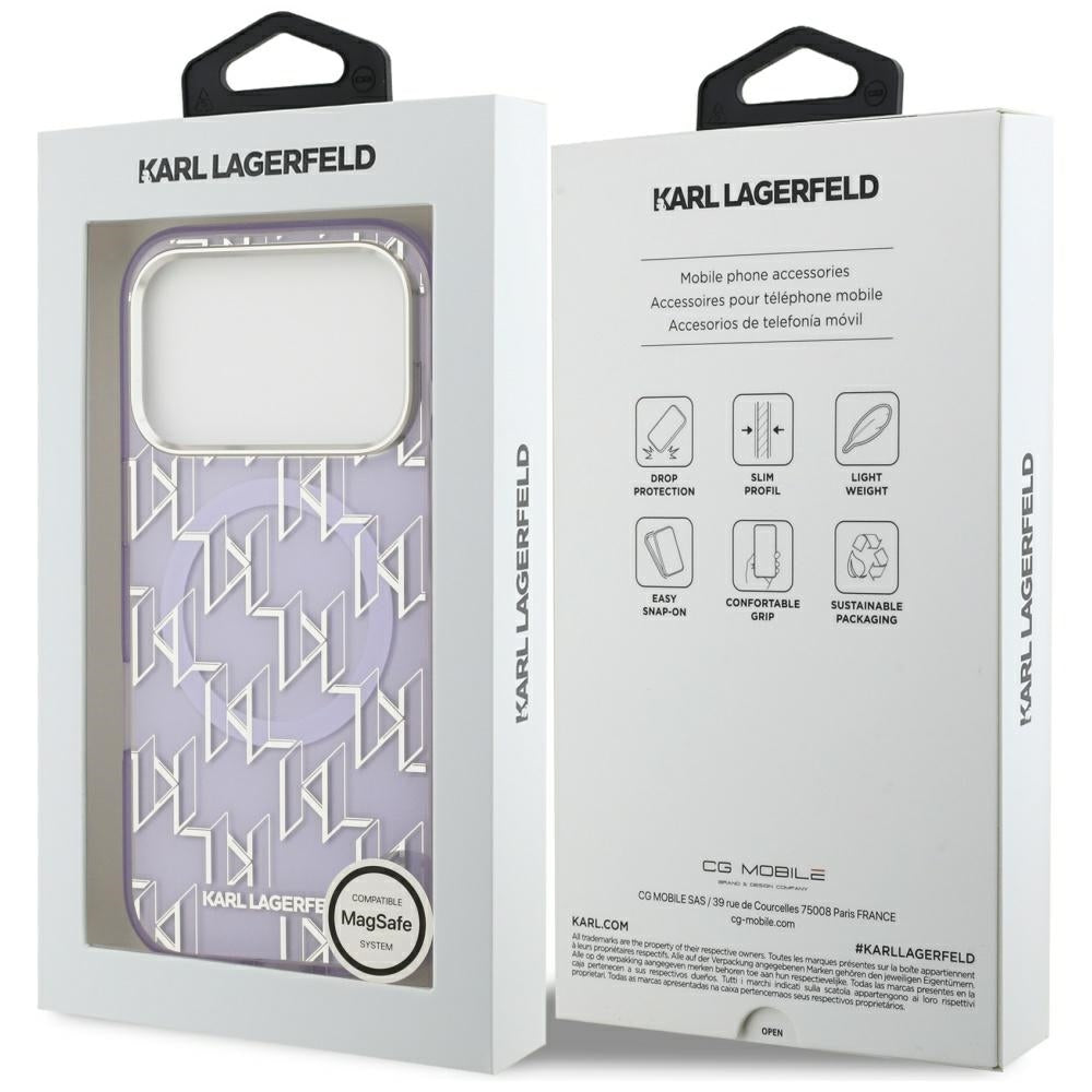 Pouzdro MagSafe pro Apple iPhone 17 Pro Max, Karl Lagerfeld, IML KL Monogram, Fialová