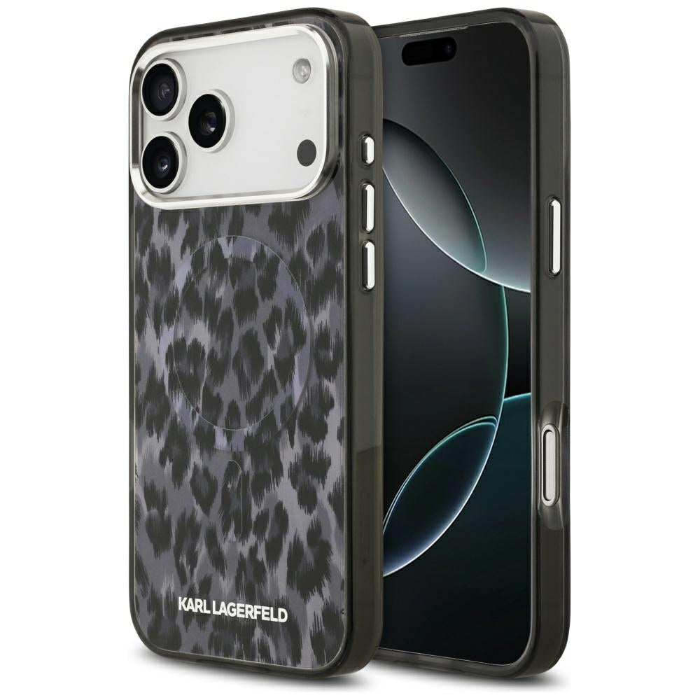 Pouzdro MagSafe pro Apple iPhone 17 Pro Max, Karl Lagerfeld, IML Leopard Pattern, Černá