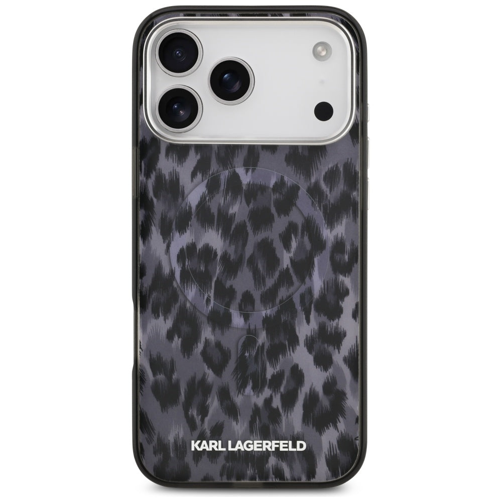 Pouzdro MagSafe pro Apple iPhone 17 Pro Max, Karl Lagerfeld, IML Leopard Pattern, Černá