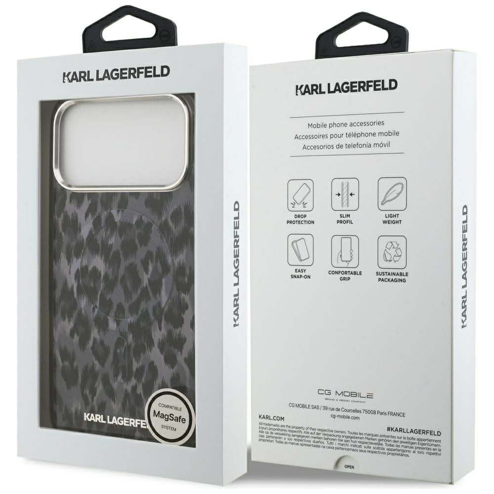 Pouzdro MagSafe pro Apple iPhone 17 Pro Max, Karl Lagerfeld, IML Leopard Pattern, Černá
