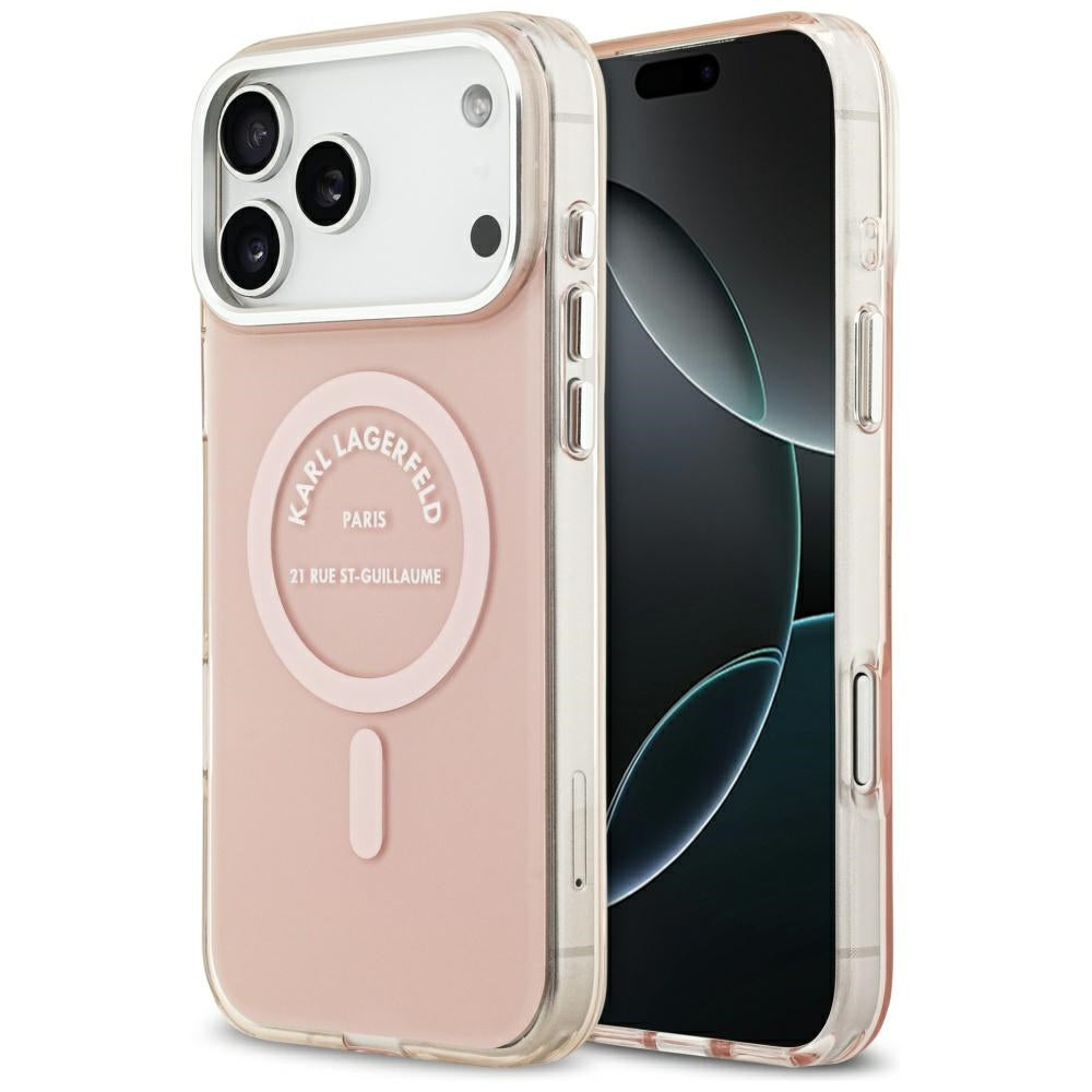 Pouzdro MagSafe pro Apple iPhone 17 Pro Max, Karl Lagerfeld, IML Logo RSG, Růžová