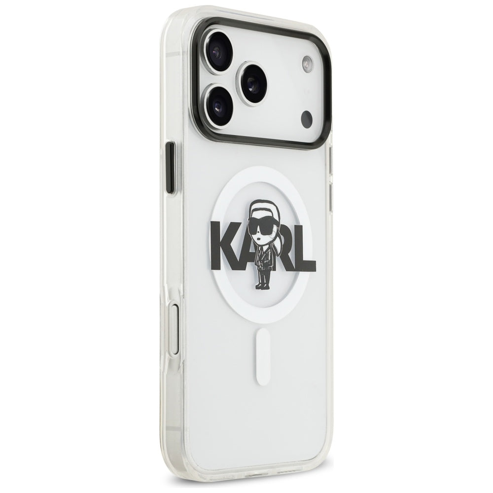 Pouzdro MagSafe pro Apple iPhone 17 Pro Max, Karl Lagerfeld, IML Sketch Logo Karl, Průhledné