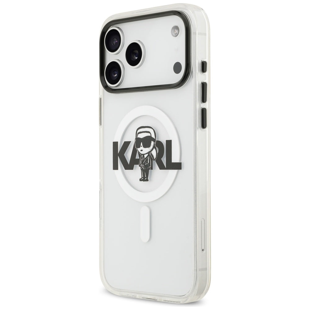 Pouzdro MagSafe pro Apple iPhone 17 Pro Max, Karl Lagerfeld, IML Sketch Logo Karl, Průhledné