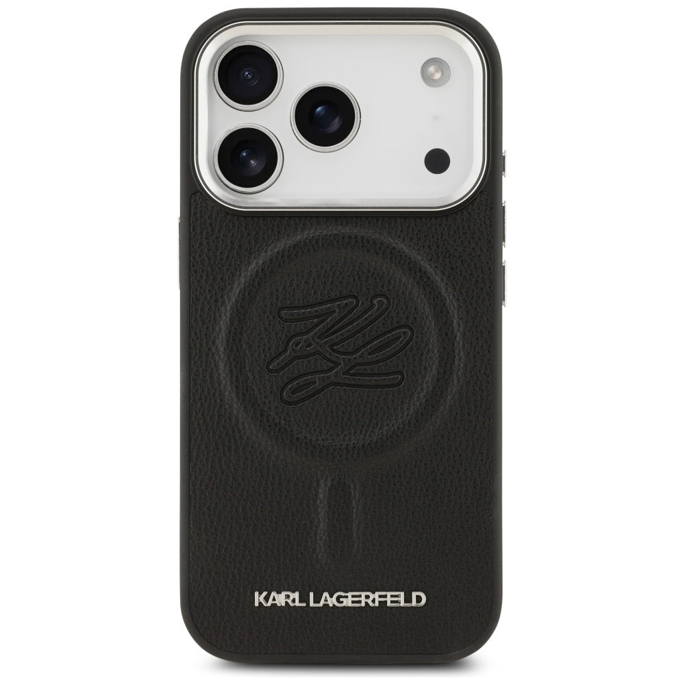 Pouzdro MagSafe pro Apple iPhone 17 Pro Max, Karl Lagerfeld, Initial & Metal Logo, Černá
