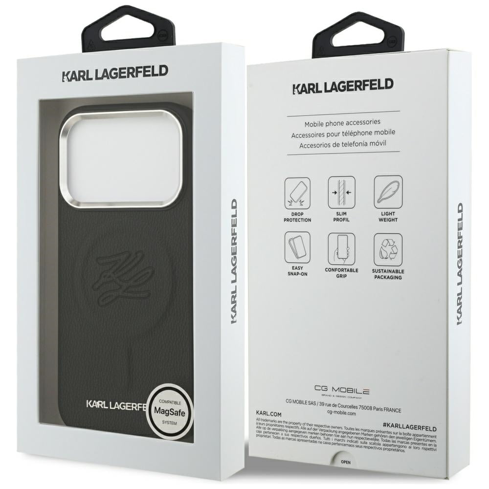 Pouzdro MagSafe pro Apple iPhone 17 Pro Max, Karl Lagerfeld, Initial & Metal Logo, Černá
