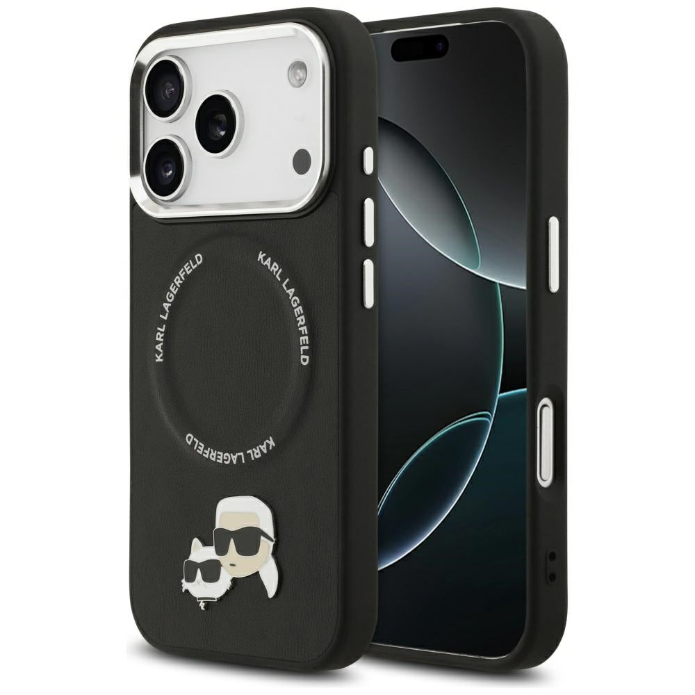 Pouzdro MagSafe pro Apple iPhone 17 Pro Max, Karl Lagerfeld, Karl & Choupette Pins, Černá
